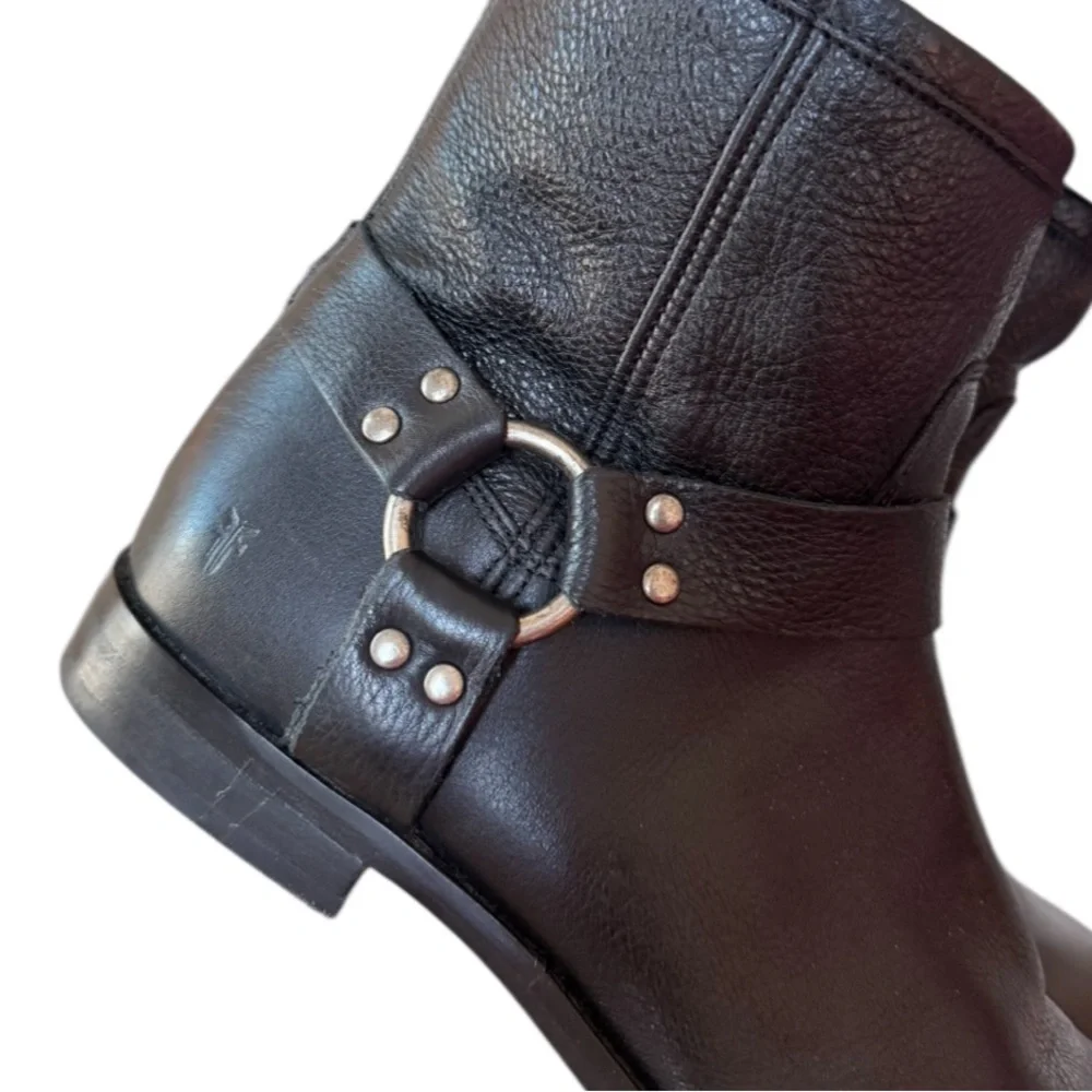 FRYE Phillip Harness‎ Moto Black Leather Short Ankle Boots Size 9